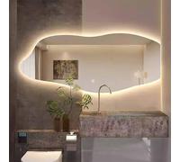 Decmiroor Asimmetrico Specchio da Bagno da Parete a LED, Specchio Cosmetico Illuminato, Specchietti Decorativo Retroilluminato, Dimmerabile, Anti-Nebbia(Rightcut,47"/120cm)
