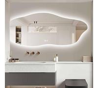 Decmiroor Asimmetrico Specchio da Bagno da Parete a LED, Specchio Cosmetico Illuminato, Specchietti Decorativo Retroilluminato, Dimmerabile, Anti-Nebbia(Leftcut,47"/120cm)