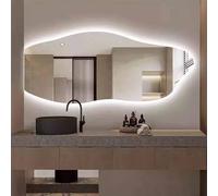 Decmiroor Asimmetrico Specchio da Bagno, Irregolare Specchio Trucco da Parete con Luce LED, Dimmerabile a 3 Colori, Antiappannamento, a Forma di Goccia d'Acqua(Cutleft,100 * 60cm)