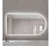 Decmiroor Asimmetrico Specchio da Parete per Bagno, Anti-Appannamento Specchio Bagno con Illuminazione LED, Regolabile Tricolore, Interruttore Tattile, 120/130cm(Left cut,L51 xW28)