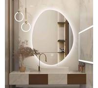 Decmiroor Asimmetrico Specchio Illuminato a LED, Specchio da Bagno da Parete Retroilluminato, Specchio Decorativo a Forma di Goccia D'acqua, 3 Temperature di Colore(60 * 80cm)