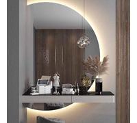 Decmiroor Dimmerabile Specchio da Bagno da Trucco, 3 Colori LED Specchio a Figura Intera a Mezza Luna, Semicerchio Specchietti Decorativi da Parete, Anti Nebbia(Right half,130cm/51)