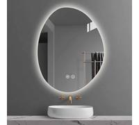 Decmiroor Grande Specchio Ovale Asimmetrico 75 * 120 cm, Specchio da Bagno Illuminato a LED a 3 Colori, Dimmerabile Specchio per Trucco a Parete, Antideflagrante(75 * 100cm(29.5 * 39.4in))