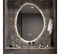 Decmiroor Illuminato Irregolare Specchio da Parete, Specchio da Bagno a LED, Specchio Vanity a Forma di Goccia d'Acqua, 3 Colori di Luce Dimmerabile, Anti Nebbia(60 * 80cm)