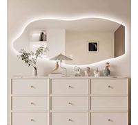 Decmiroor Illuminato Specchio Asimmetrico, Specchio da Bagno LED a 3 Colori Dimmerabile, Irregolare Specchio per Trucco, Antiappannamento, Interruttore Touch(RIGHT-CUT,60 * 100cm)