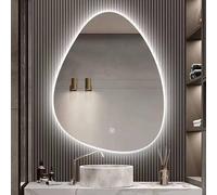 Decmiroor Irregolare Specchio Vanity con Luce LED a 3 Colori, Dimmerabile Specchi Decorativi a Forma di Goccia d'Acqua, Anti-Nebbia Specchio da Bagno da Parete(70x50cm(27.6x19.7in))