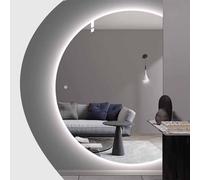 Decmiroor Moderno Specchio da Bagno a Semicerchio, Specchio Bagno Cosmetico Led Illuminato, Antiappannamento Dimmerabile a 3 Colori Specchio a Parete con Touch(Cut right,32"x47")
