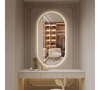 Decmiroor Ovale Specchio Bagno da Parete per Bagno, Anti-Nebbia Specchietti Cosmetico, Retroilluminato Dimmerabile, 3 Colori di Luce, Intelligente Controllo Tattile(24x48inch)