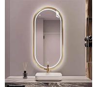 Decmiroor Ovale Specchio da Bagno Anti-Nebbia, Specchio da Trucco Illuminato a LED, Montato a Parete, 3 Temperature di Colore Regolabile, Cornice in Metallo(Gold,32 * 20inch)