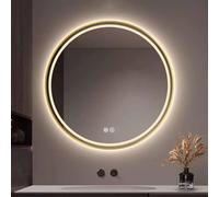 Decmiroor Rotondo Specchio da Trucco per Bagno 50-110cm, Anti-Nebbia Specchio da Parete con Interruttore Tattile, 3 Colori di Luce Dimmerabile, Cornice in Metallo(Gold,28")