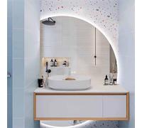 Decmiroor Semicerchio Specchio a LED a Parete, 130cm Specchio da Bagno a Figura Intera a Mezza Luna, Antiappannamento, Illuminazione Dimmerabile, senza Cornice, Controllo Tattile(Right,47inch)