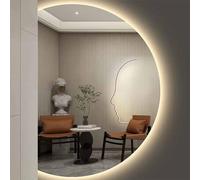 Decmiroor Semicerchio Specchio Bagno Parete con LED Luce Dimmerabile, Grande Mezza Luna Specchio Cosmetico, Intelligente Antiappannamento Specchio per Trucco(Right half,47"/120 cm)