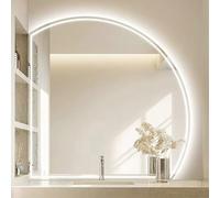 Decmiroor Semicerchio Specchio da Bagno a LED a 3 Colori, Dimmerabile Specchio Illuminato per Trucco da Parete, 90/100cm Irregolare Specchi Decorativi, Anti-Nebbia(Leftcut,90cm/35.4in)