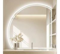 Decmiroor Semicerchio Specchio da Bagno a LED a 3 Colori, Dimmerabile Specchio Illuminato per Trucco da Parete, 90/100cm Irregolare Specchi Decorativi, Anti-Nebbia(Rightcut,90cm/35.4in)