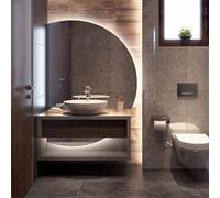 Decmiroor Semicerchio Specchio Vanity Bagno con LED Luce Illuminata Dimmerabile, Grande Specchio Cosmetico da Parete Retroilluminato Anti-Nebbia, Specchi Decorativi a Mezza Luna(Leftcut,110cm)
