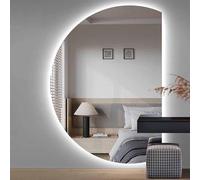 Decmiroor Semicircolare Specchio da Bagno da Parete con LED Luce Dimmerabile, Mezza Luna Grand Specchio a Figura Intera, Antiappannamento, Retroilluminato, 120/130cm(Left,35"x24")