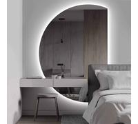 Decmiroor Specchio a Figura Intera a Mezza Luna, 3 Colori Illuminato Specchio da Bagno da Parete for Trucco, Dimmerabile Anti-Appannamento, Semicerchio(Rightcut,51"*35")