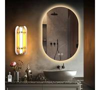 Decmiroor Specchio a LED, Specchio da Bagno con Illuminazione Retroilluminato, Luce Regolabile, Anti-Nebbia, Interruttore Tattile, Ovale, per Bagno e Doccia(80x130cm/32 x51)