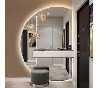 Decmiroor Specchio Bagno Anti-Appannamento, Semicerchio Specchio Trucco Illuminato da Parete, 3 Colori di Luce Dimmerabile, Intelligente Interruttore Touch, for Ingresso Soggiorno(Left,47inch)