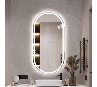 Decmiroor Specchio Bagno da Trucco da Parete con Luce, Temperatura di 3 Colore Regolabile, Anti-Nebbia, Interruttore Tattile, Ovale Specchio Decorativo senza Cornice(Vertical,90x60cm)