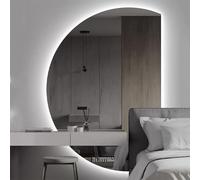 Decmiroor Specchio Bagno Retroilluminato, Moderno Semicerchio Specchio Cosmetico con Taglio Sinistro/Destro, Specchio per Trucco Retroilluminato a LED, Anti-Nebbia(Left half,47inch)