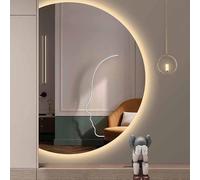 Decmiroor Specchio Cosmetico Bagno Illuminato LED, Mezza Luna Specchio da Parete, Intelligente Antiappannamento Dimmerabile, 3 Colori Specchietti Retroilluminato(Right circle,90cm/35in)