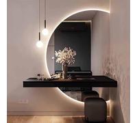 Decmiroor Specchio Cosmetico Bagno Illuminato LED, Mezza Luna Specchio da Parete, Intelligente Antiappannamento Dimmerabile, 3 Colori Specchietti Retroilluminato(Left circle,130cm/51in)