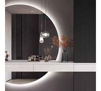 Decmiroor Specchio Cosmetico da Bagno a LED, Anti-Nebbia Dimmerabile Specchio da Parete con Interruttore Touch, Grand Semicerchio Specchio Decorativo(Right half,130x90cm)