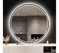Decmiroor Specchio Cosmetico da Parete con Luce 3 Colori, Specchio da Bagno Anti-Nebbia, Dimmerabile, Rotondo Ø 50-100cm Cornice in Metallo, Controllo Tattile(Black,32"/80cm)