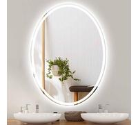 Decmiroor Specchio Cosmetico da Parete da Ovale 60-100cm Specchio da Bagno Illuminato a LED Specchi Decorativi Retroilluminato di 3 Colori Regolabile, Antiappannamento(Frontlit,36 * 28in)