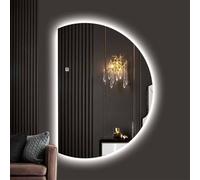 Decmiroor Specchio Cosmetico Illuminato LED, Specchio da Bagno Anti-Nebbia, Dimmerabile 3 Colori Specchio a Figura Intera Decorativo, Semicerchio Irregolare 130 * 90CM(Leftcut,70x100cm)