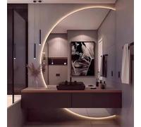 Decmiroor Specchio da Bagno a LED 130CM Semicerchio Specchietti Decorativo da Parete con Dimmerabile 3 Temperature di Colore e Anti-Appannamento Mezza Luna(Left-47)
