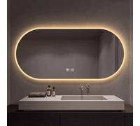 Decmiroor Specchio da Bagno a LED con Illuminazione, 120/130cm Specchio da Parete Dimmerabile 3 Colori, Ovale, Infrangibile, Controllo Tattile, per la Rasatura del Trucco(Frosted edge,24x48inch)