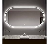 Decmiroor Specchio da Bagno a LED con Illuminazione, 120/130cm Specchio da Parete Dimmerabile 3 Colori, Ovale, Infrangibile, Controllo Tattile, per la Rasatura del Trucco(Frontlight,32x51inch)