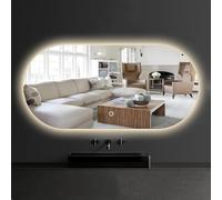 Decmiroor Specchio da Bagno a LED con Illuminazione, 120/130cm Specchio da Parete Dimmerabile 3 Colori, Ovale, Infrangibile, Controllo Tattile, per la Rasatura del Trucco(Backlight,24x48inch)