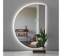 Decmiroor Specchio da Bagno a Mezza Luna a LED, 3 Colori Luce Specchio da Trucco a Parete, Dimmerabile Anti-Nebbia, Grand Semicerchio 120 * 80cm/130 * 90cm(Left,43"x28")
