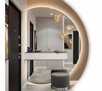 Decmiroor Specchio da Bagno a Mezza Luna a LED, 3 Colori Luce Specchio da Trucco a Parete, Dimmerabile Anti-Nebbia, Grand Semicerchio 120 * 80cm/130 * 90cm(Right,47"x32")