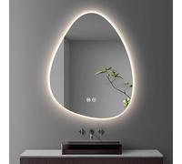 Decmiroor Specchio da Bagno Asimmetrico con Luce Led, Retroilluminato Specchi Decorativi a Forma di Goccia d'Acqua, Specchio Cosmetico con Luce Regolabile a Tre Colori(90x70cm)