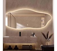 Decmiroor Specchio da Bagno Illuminato da Parete, Specchio LED Irregolare, 3 Temperature di Colore, Asimmetrico Specchi Decorativi Retroilluminato Dimmerabile(LEFT-CUT,47"/120cm)