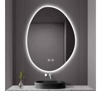 Decmiroor Specchio da Bagno Irregolare Ovale, LED Illuminato Specchio Cosmetico da Parete, Asimmetrico Specchietti Retroilluminato Decorativo, 3 Colori di Luce Regolabile(70 * 90cm)