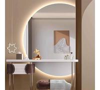 Decmiroor Specchio da Bagno Moderno Anti-Nebbia, LED Specchietti da Parete Retroilluminato 3 Colori, Specchio Decorativo a Semicerchio con Taglio Sinistro/Destro(Left half,51")