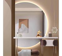 Decmiroor Specchio da Bagno Moderno Anti-Nebbia, LED Specchietti da Parete Retroilluminato 3 Colori, Specchio Decorativo a Semicerchio con Taglio Sinistro/Destro(Right half,35")