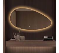 Decmiroor Specchio Irregolare Ovale Illuminato a LED, 60x100cm Grand Specchio da Bagno Asimmetrico, Specchio for Trucco a Parete con Luci a 3 Colori Dimmerabile(50cmx80cm)