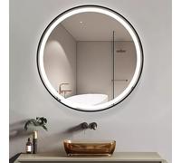 Decmiroor Specchio Rotondo illuminato da Parete 50-100CM, Specchio Cosmetico da Bagno a LED con Interruttore Touch, 3 Colori Dimmerabile, Antiappannamento(Black,50cm)