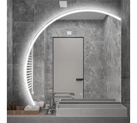 Decmiroor Specchio Semicerchio con LED Luci, Moderno Specchio da Trucco, Specchio Bagno Mezzaluna Montaggio a Parete, Anti-Appannamento, Dimmerabile a 3 Colori(Cut right,28x28inches)