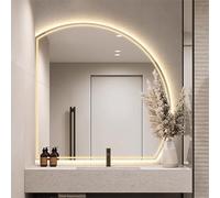 Decmiroor Specchio Semicerchio con LED Luci, Moderno Specchio da Trucco, Specchio Bagno Mezzaluna Montaggio a Parete, Anti-Appannamento, Dimmerabile a 3 Colori(Cut left,32x32inches)