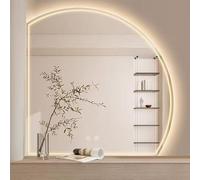 Decmiroor Specchio Semicerchio Illuminato a LED, 3 Colori Dimmerabile Specchio Bagno da Parete, 110cm Grand Specchio da Trucco Anti-Nebbia, Interruttore Tattile(Cut left,31in/80cm)