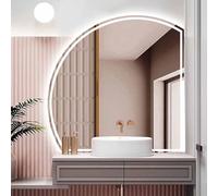 Decmiroor Specchio Semicerchio Illuminato a LED, 3 Colori Dimmerabile Specchio Bagno da Parete, 110cm Grand Specchio da Trucco Anti-Nebbia, Interruttore Tattile(Cut right,28in/70cm)