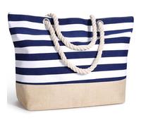 Decmoko Borsa da Spiaggia Grande, Borsa Mare Donna in Tela Borsa Tracolla con Cerniera e Manico in Corda, Estivo Borsa Beach Tote Bag per Spiaggia Viaggi Palestra Shopping, Blu Militare