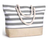 Decmoko Borsa da Spiaggia Grande, Borsa Mare Donna in Tela Borsa Tracolla con Cerniera e Manico in Corda, Estivo Borsa Beach Tote Bag per Spiaggia Viaggi Palestra Shopping, Grigio